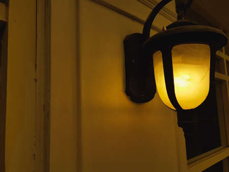vintage antique lamp at walkway for lighting on outdoor street or path with copy space for backgroundの写真素材