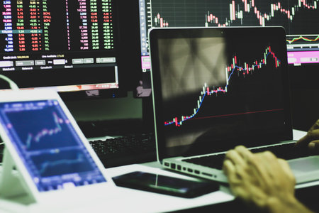 Stock market or forex trading graph and candlestick chart suitable for financial investment concept.の写真素材