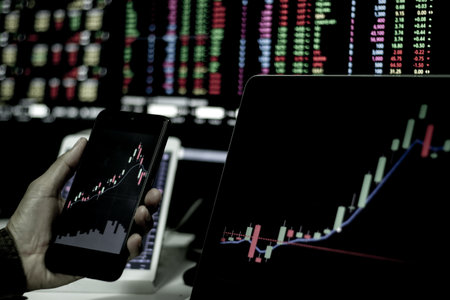Stock market data on mobile phone screen, stock market data on mobile phone, stock market concept