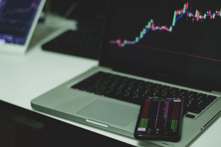 Stock market or forex trading graph and candlestick chart suitable for financial investment concept. Economy trends background for business idea and all art work design. Abstract finance background.の写真素材