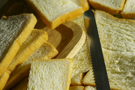 Closeup slided white bread from wheatの写真素材
