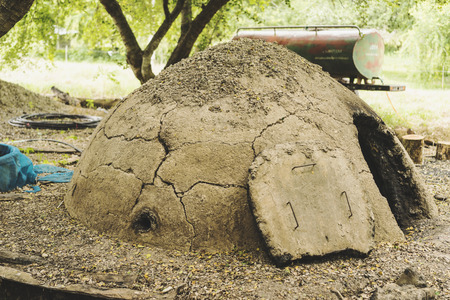 Charcoal kiln wisdom from ancient people Characteristics of charcoal kilns in Thailandの写真素材