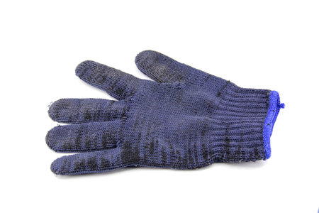 knitted woolen baby gloves, on white backgroundの写真素材