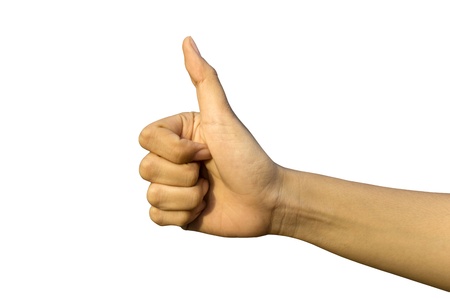 hand of business women giving like on background white
