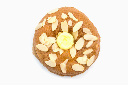 round bread on white plate backgroundの写真素材