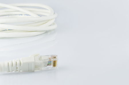 LAN cable isolated on gray background and copy space