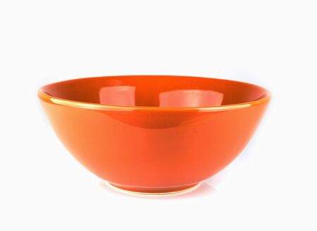 Brown ceramic bowl isolated on white backgroundの写真素材