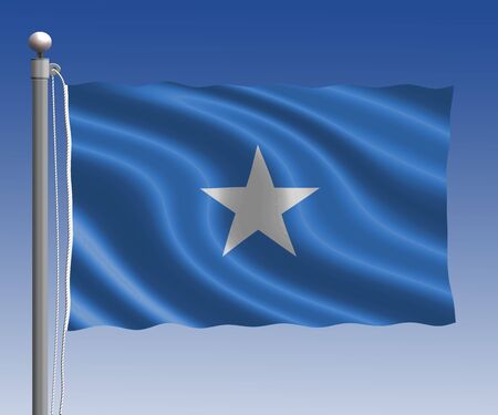 Somalia flag in pole on blue sky backgroundの写真素材