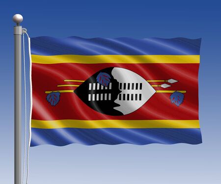 Swaziland flag in pole on blue sky backgroundの写真素材