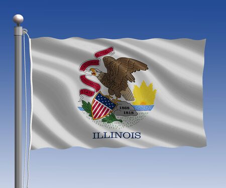 Illinois flag in pole on blue sky backgroundの写真素材