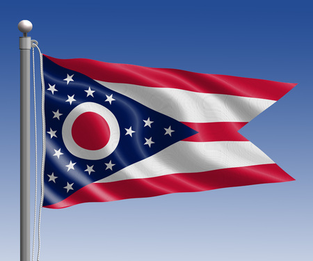 Ohio flag in pole on blue sky backgroundの写真素材