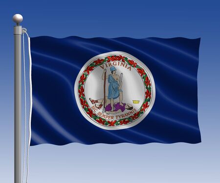 Virginia flag in pole on blue sky backgroundの写真素材