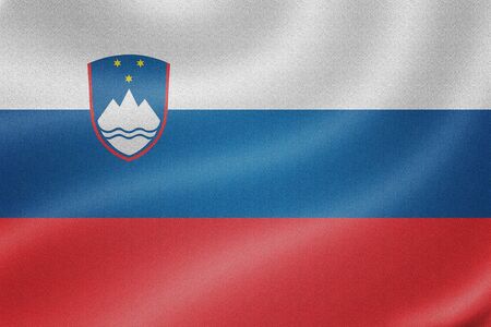 Slovenia flag on the fabric texture backgroundの写真素材