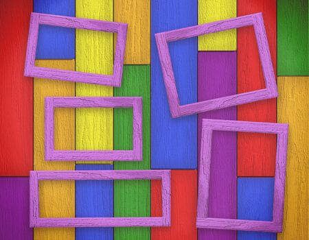 Wooden picture frames color set on colorful wooden rainbow background