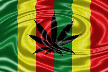 Rasta pattern on fabric texture waving flagの写真素材