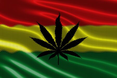 Rasta pattern on fabric texture waving flagの写真素材