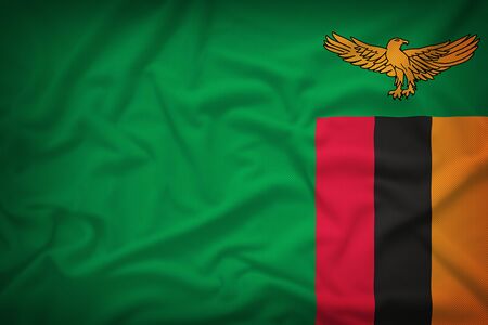 Zambia flag on the fabric texture background,Vintage styleの写真素材