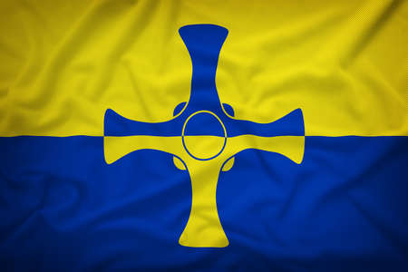 County Durham flag on the fabric texture background,Vintage styleの写真素材