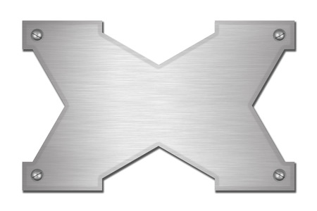 Metal plate with screws isolated on whiteの写真素材