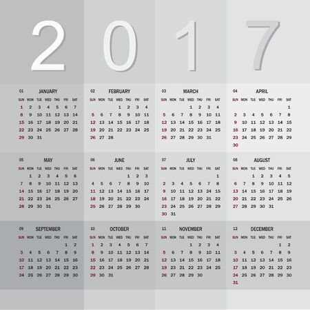 Calendar for 2017. Set of 12 months . on gray backgroundのイラスト素材
