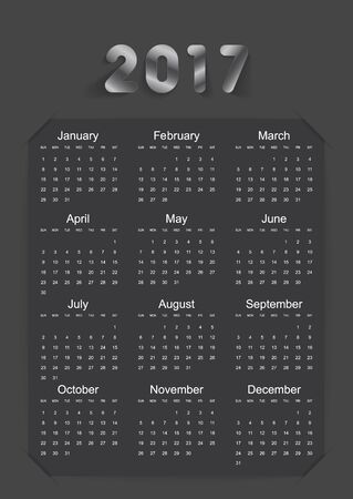 Calendar for 2017. Set of 12 months . on black backgroundのイラスト素材