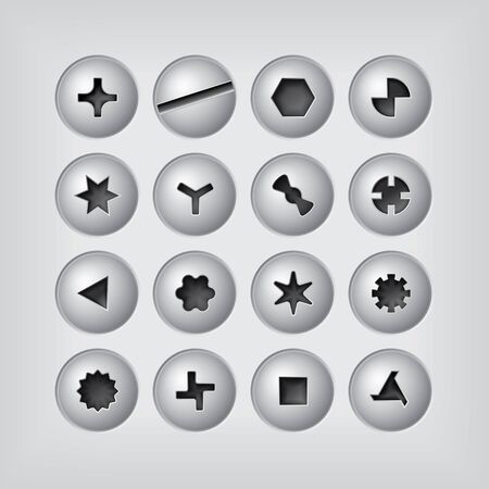 Screw heads set on gray backgroundのイラスト素材
