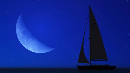 sailboat and the moonの写真素材