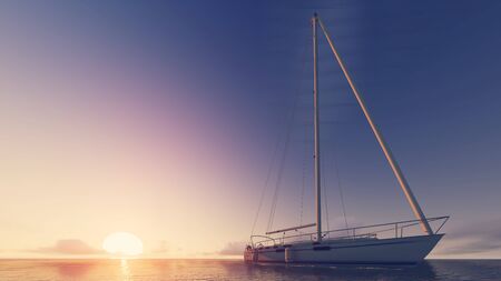 sailboat and sunsetの写真素材
