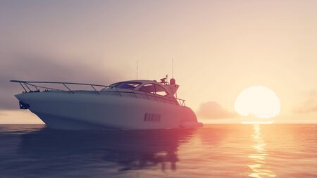yacht and sunsetの写真素材