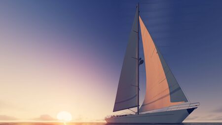 sailboat and sunsetの写真素材