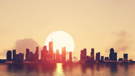 city and sunsetの写真素材