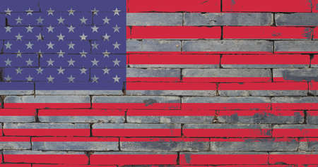 usa flag on brick wall texture , usa flag on brick wall  abstract backgroundの写真素材