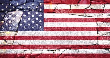 usa flag on stone wall texture , usa flag on stone wall abstract backgroundの写真素材