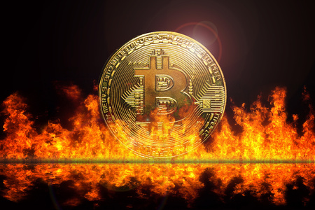 bitcoin money electronic with fireの写真素材