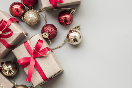 Gifts for special moments flat lay with copy space on gray background
