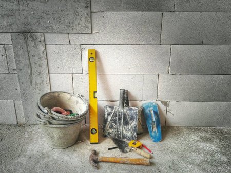 Building tooling for building work on concrete background
