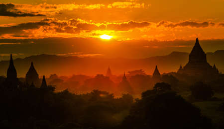 Bagan pagodas at sunset,Myanmarの写真素材
