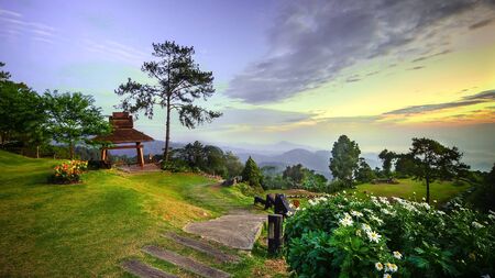 Beautiful Sunshine At Morning Mountainの写真素材