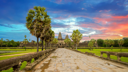 Angkor Wat is a temple complex in Cambodia and the largest religious monument in the world. Siem Reap, Cambodia. Artistic picture. Beauty worldの写真素材