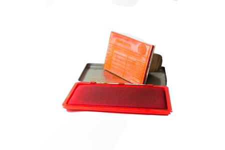 11 	Rubber stamp and Chad cartridge on white background  の写真素材