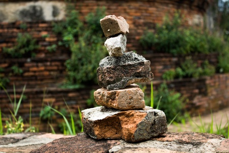 sort old red bricks isolated on Archaeological site background の写真素材