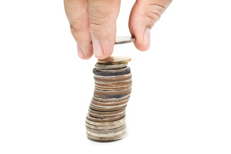 British coins arranged in stack  