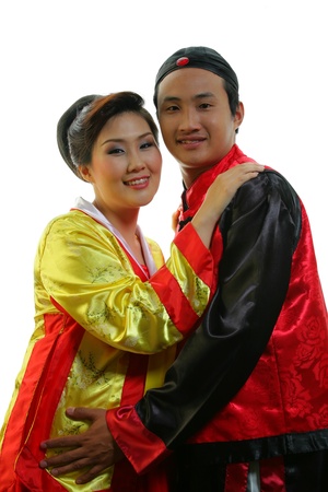 Asian Wedding Couple in traditional South Koreanの写真素材
