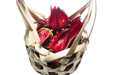 Roselle in Basket on a white backgroundの写真素材