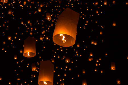 Sky lanterns, Flying Lanterns in thailandの写真素材