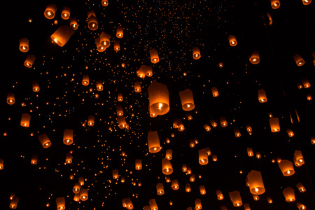 Sky lanterns, Flying Lanterns in thailandの写真素材