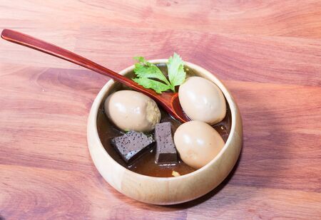 Hardboiled eggs stew with sweet gravyの写真素材