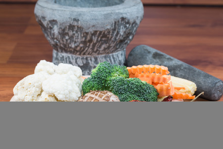 Vegetables set before cooking broccoli mushroom carrot pepperの写真素材