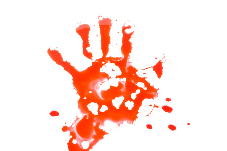 Blood splatter with hand isolate on white