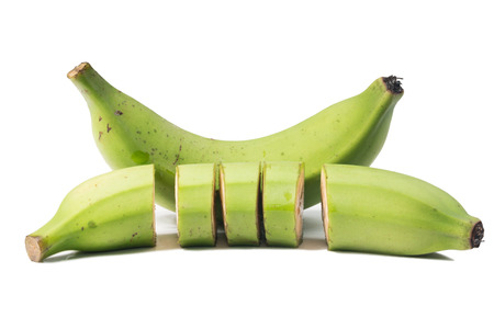 Green Raw Bananas on White backgroundの写真素材